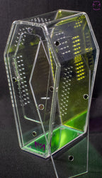 “Small rainbow coffin-shaped spider enclosure with front opening”

“Vertical clear coffin spider tank with rainbow base”

“Compact coffin enclosure for jumping spiders with ventilation”

“Reflective rainbow spider cube for arboreal invertebrates”