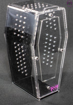 “Small black coffin spider enclosure with front-opening door”

“Vertical coffin enclosure for jumping spiders with black background”

“Compact coffin-shaped acrylic tank for arboreal inverts”

“Clear and black spider box with magnetic door and ventilation”